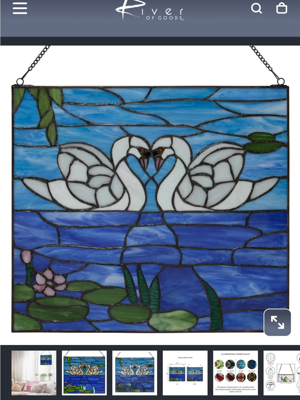 River of Goods Swan Stained Glass Window Panel, 16"L x 0.25"W x 14"H, NWT π¦’ - Picture 3 of 8